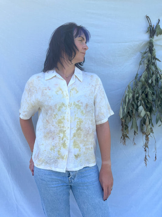 Upcycled Linen Button Up | L