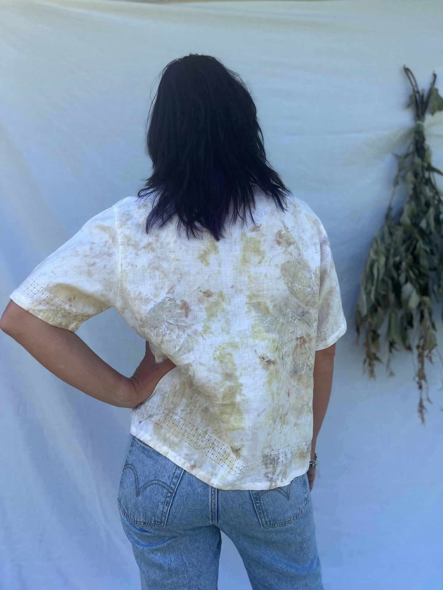 Upcycled Linen Button Up | L