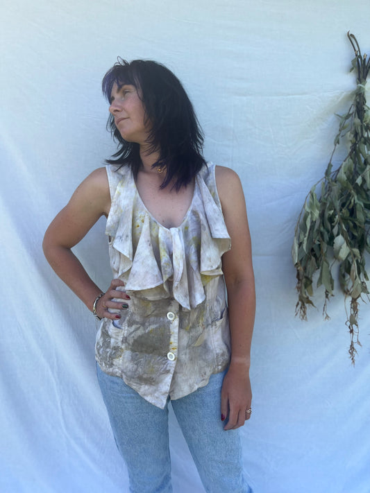 Upcycled Sleeveless Linen Frilled Top | 14